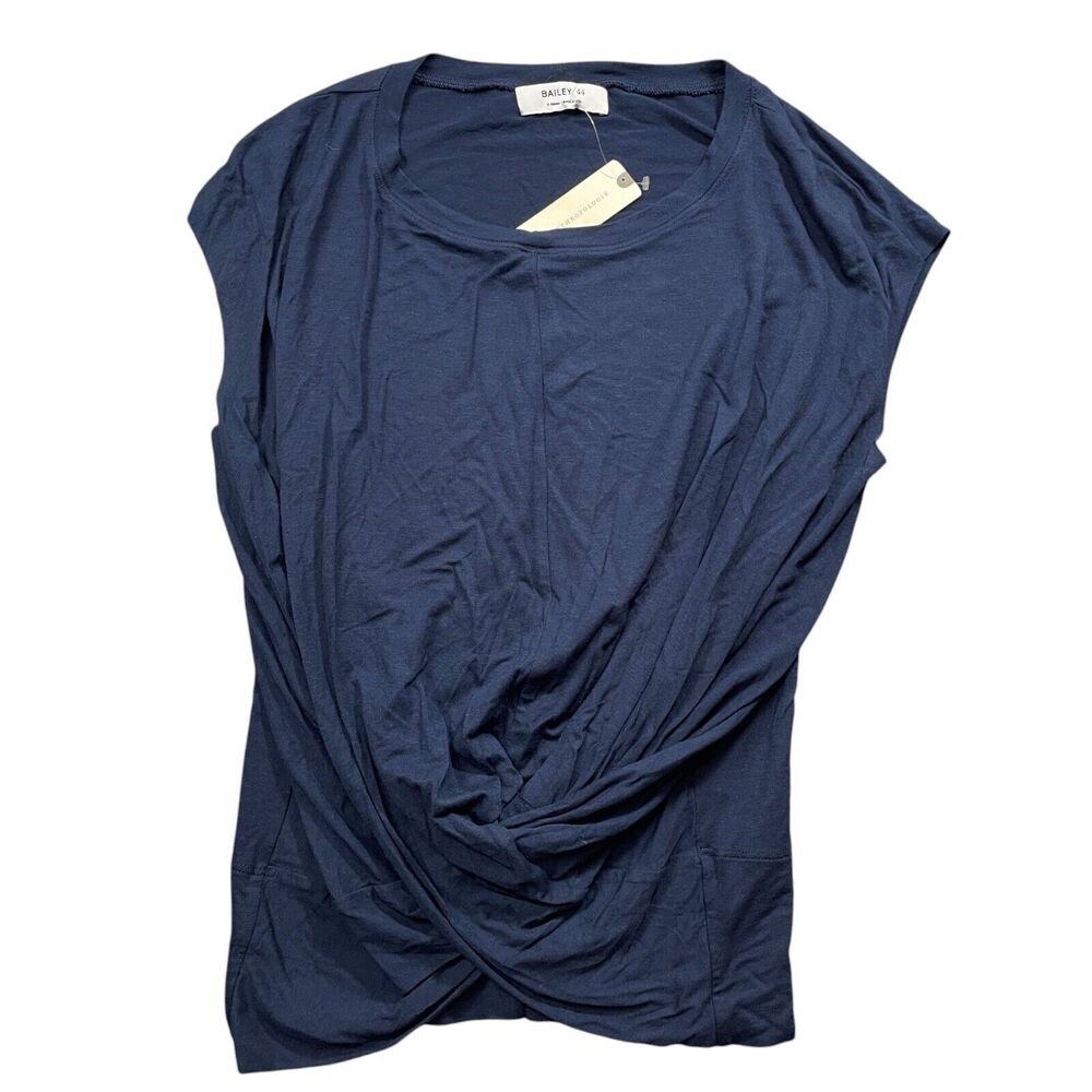 Bailey 44 XS Navy Faux Crossbody NEW w/ Tags Cap‎ Sleeve Ladies Top Cotton Blend